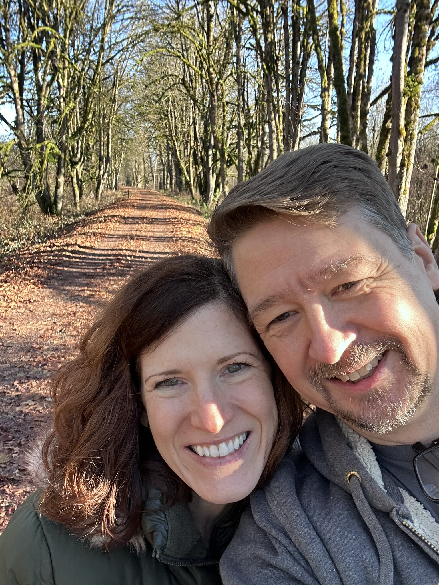 Angela and David on a forest trail